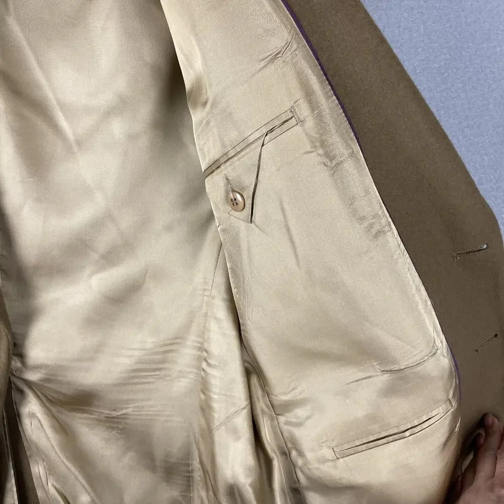 VTG Rogers Scott Cashmere Blazer Sport Coat Mens 44R Tan USA Made Career